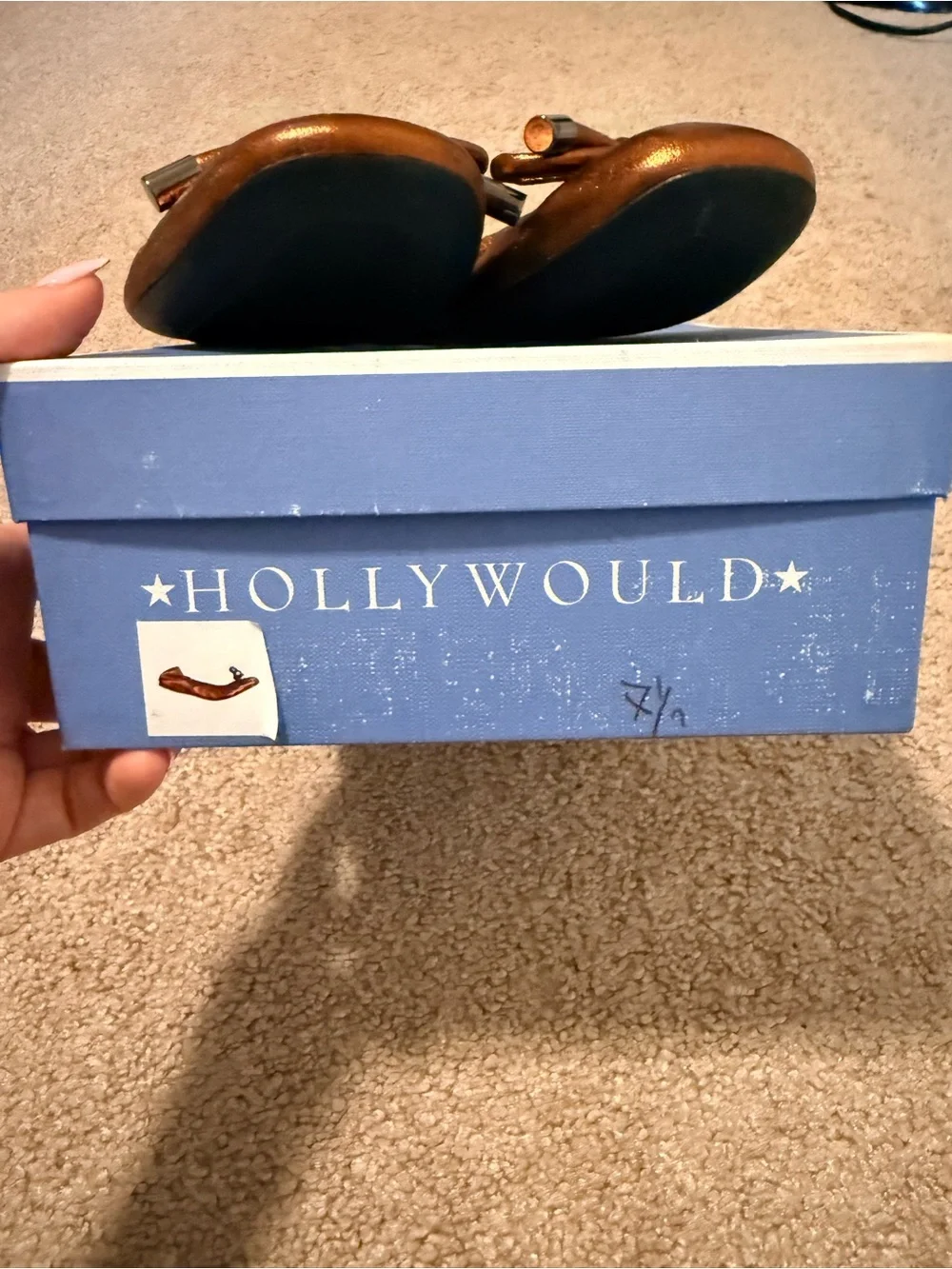 HOLLYWOULD Metallic Bronze Ballet Flats Bow Shoes 7.5